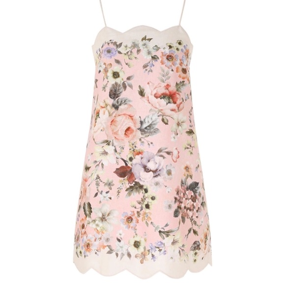 Zimmermann Dresses & Skirts - Zimmermann Pink Floral Scallop-Trim Mini Dress - Size 1